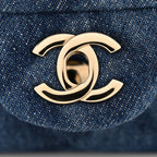 Printed Denim Quilted Mini Rectangular Flap Dark Blue