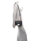 Lambskin Chevron Quilted Small Boy Flap Black