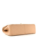 Caviar Quilted Jumbo Double Flap Beige