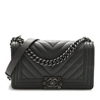 Lambskin Chevron Quilted Medium Boy Flap Grey
