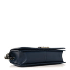 Calfskin Quilted Double Stitch New Medium Boy Flap Navy Blue
