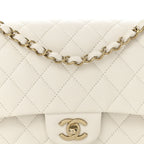 Caviar Quilted Medium Double Flap White