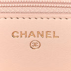 Lambskin Quilted Trendy CC Wallet On Chain WOC Light Beige