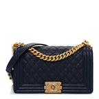 Caviar Quilted Medium Boy Flap Navy