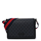 GG Supreme Monogram Appia Calfskin Web Crossbody Bag Black Grey