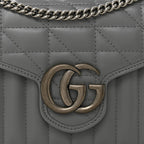 Calfskin Matelasse Aria GG Marmont Chain Wallet Deep Grey