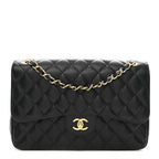 Caviar Quilted Jumbo Double Flap Black