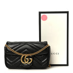 Calfskin Matelasse Super Mini GG Marmont Shoulder Bag Black