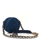 Denim Quilted Chanel 19 Round Clutch With Chain Blue