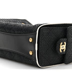 Braided Raffia Calfskin Quilted Mini Chanel 25 Handbag Black White