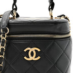 Lambskin Quilted Trendy Vanity Case Black