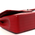 Caviar Chevron Quilted Jumbo Double Flap Dark Red