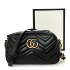 Calfskin Matelasse Small GG Marmont Chain Shoulder Bag Black