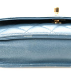 Lambskin Quilted Trendy CC Wallet On Chain WOC Blue