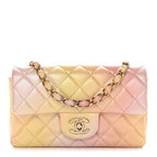 Lambskin Quilted Tie Dye Ombre Mini Rectangular Flap Yellow Multicolor
