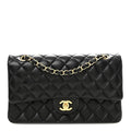Lambskin Quilted Medium Double Flap Black