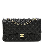 Lambskin Quilted Medium Double Flap Black