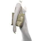Shiny Calfskin Medium Puzzle Fold Tote Dark Khaki