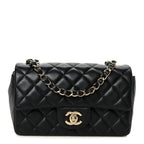 Lambskin Quilted Mini Rectangular Flap Black