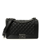 Calfskin Quilted Medium Boy Flap Black