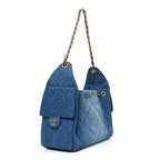 Washed Denim Quilted Small Chanel 25 Handbag Blue