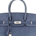 Matte Porosus Crocodile 18K White Gold Diamond Birkin 35 Bleu Brighton