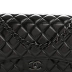 Shiny Crumpled Calfskin Quilted Jumbo Double Flap So Black
