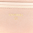 Iridescent Caviar Quilted Wallet on Chain WOC Beige