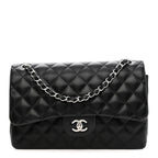 Lambskin Quilted Jumbo Double Flap Black