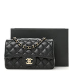 Lambskin Quilted Mini Rectangular Flap Black