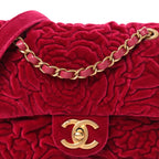 Velvet Camellia Embossed Mini Square Flap Fushia