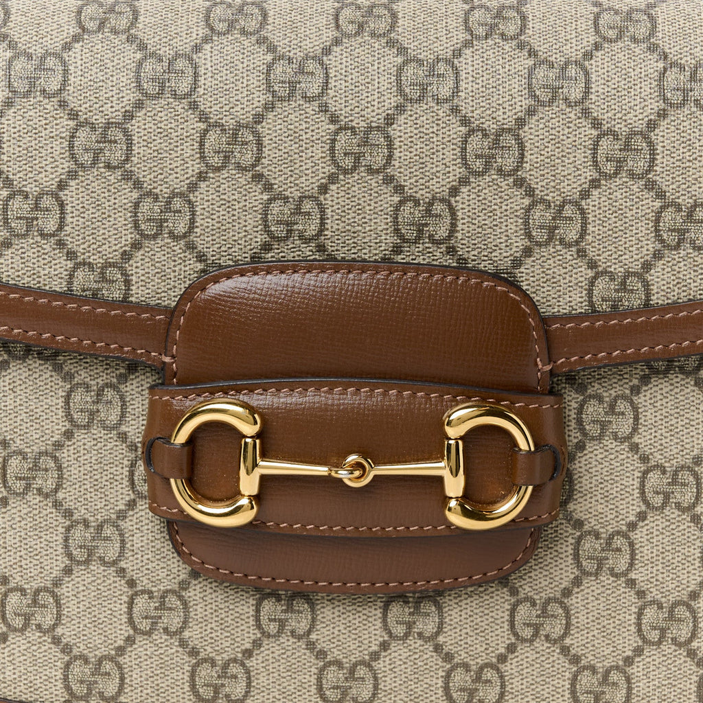 GG Supreme Monogram Azalea Calfskin Horsebit 1955 Shoulder Bag Beige Brown Sugar