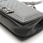 Lambskin Chevron Quilted Medium Boy Flap Grey