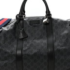 Soft GG Supreme Monogram Appia Calfskin Web Large Carry On Duffle Bag Black Grey