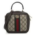 GG Supreme Monogram Textured Dollar Calfskin Mini Ophidia Top Handle Square Shoulder Bag Beige Ebony New Acero