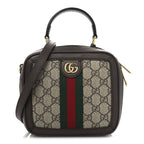 GG Supreme Monogram Textured Dollar Calfskin Mini Ophidia Top Handle Square Shoulder Bag Beige Ebony New Acero