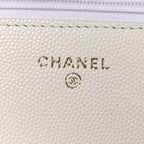 Caviar Quilted Perforated Metal CC Wallet On Chain WOC White