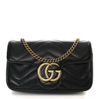 Calfskin Matelasse Super Mini GG Marmont Shoulder Bag Black
