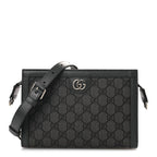GG Supreme Monogram Textured Dollar Calfskin Web Small Ophidia Shoulder Bag Grey Black Graphite Grey