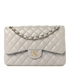 Caviar Quilted Jumbo Double Flap Grey
