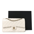 Caviar Quilted Medium Double Flap White