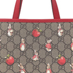 X Peter Rabbit GG Supreme Monogram Rabbit Apple Childrens Tote Beige Ebony Multicolor Bright Hibiscus