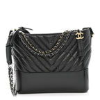 Aged Calfskin Chevron Quilted Medium Gabrielle Hobo Black