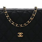 Caviar Quilted Wallet on Chain WOC Black