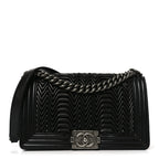 Calfskin Pleated Medium Boy Flap Black