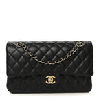 Lambskin Quilted Medium Double Flap Black