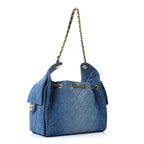 Washed Denim Quilted Small Chanel 25 Handbag Blue