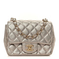 Metallic Lambskin Perforated Mini Square Flap Light Pink