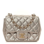 Metallic Lambskin Perforated Mini Square Flap Light Pink