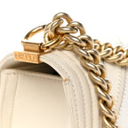 Caviar Suede Calfskin Chevron Medium Boy Flap White